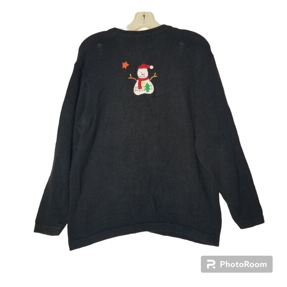 One Resource Womens Ugly Christmas Tree Sweater Cardigan Snowman Large - Picture 2 of 9